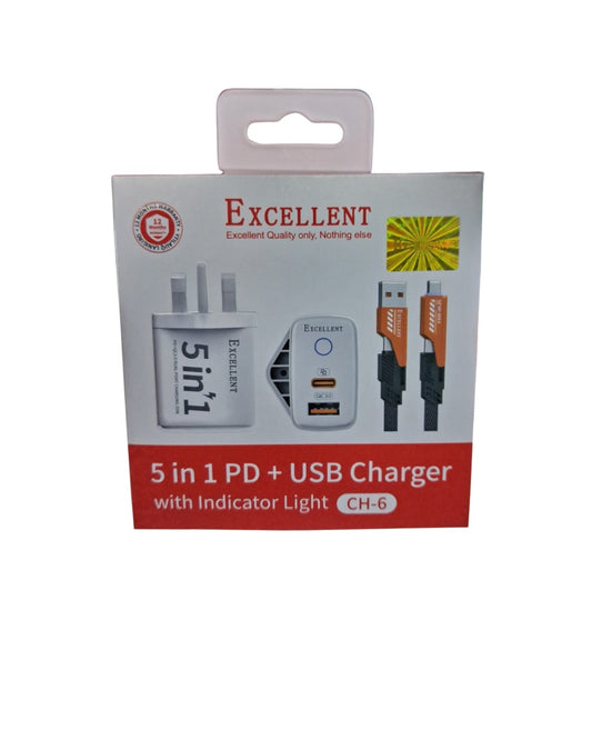 Excellent CH-6 5-in-1 Fast Charger | 20W PD & QC 3.0
