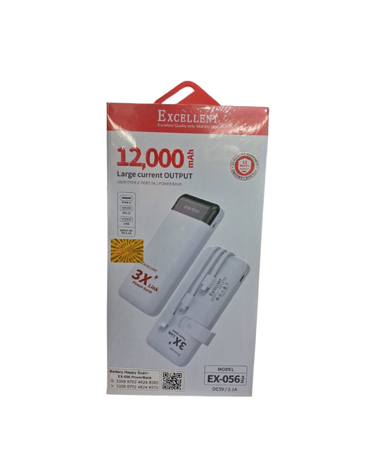 Excellent EX-056 12,000mAh Power Bank | 3X Fast Charge
